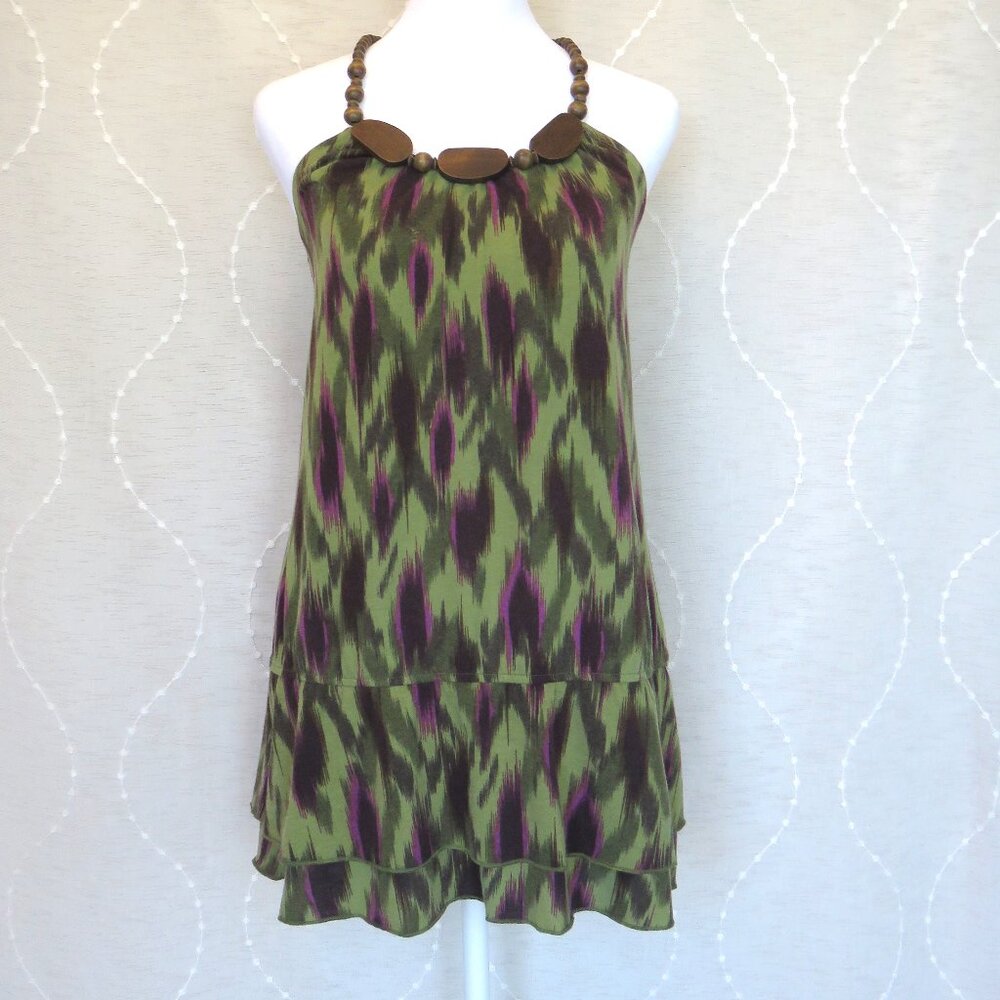 Green Summer Halter Tunic Top - Beaded Halter Top....726